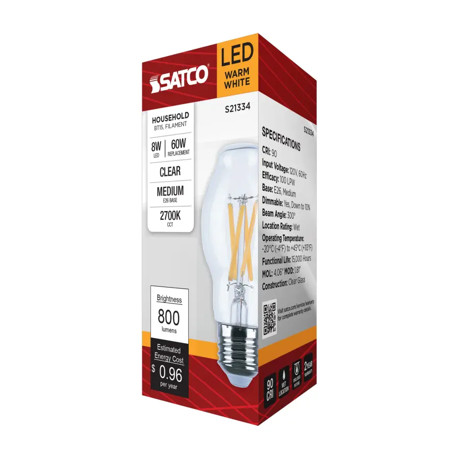 8 Watt BT15 LED Filament - Clear - Medium base - 90 CRI - 2700K - 120 Volt - Image 9