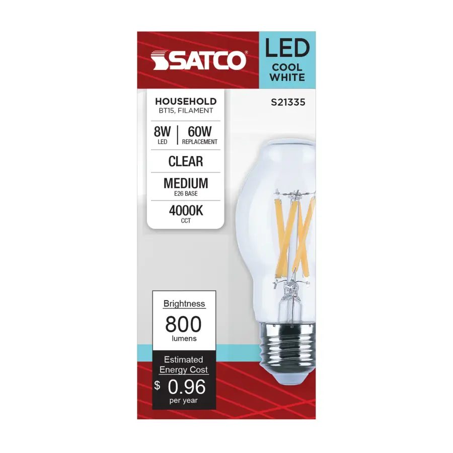 8 Watt BT15 LED Filament - Clear - Medium base - 90 CRI - 4000K - 120 Volt - Image 4