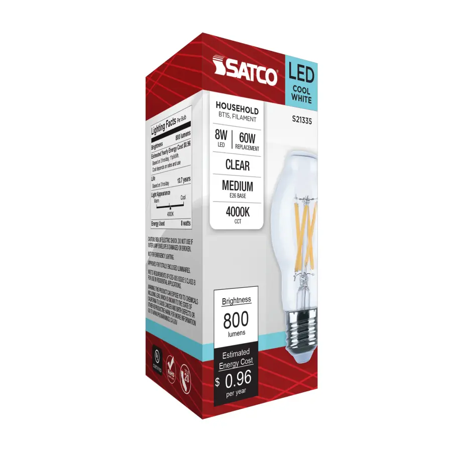 8 Watt BT15 LED Filament - Clear - Medium base - 90 CRI - 4000K - 120 Volt - Image 8