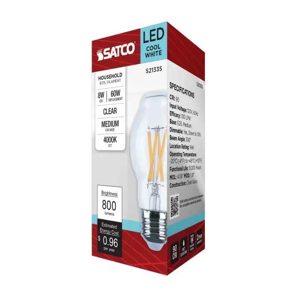 8 Watt BT15 LED Filament - Clear - Medium base - 90 CRI - 4000K - 120 Volt - Image 9