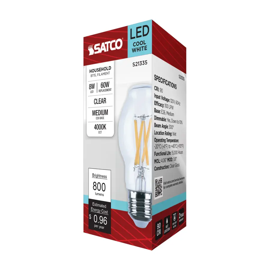 8 Watt BT15 LED Filament - Clear - Medium base - 90 CRI - 4000K - 120 Volt - Image 9