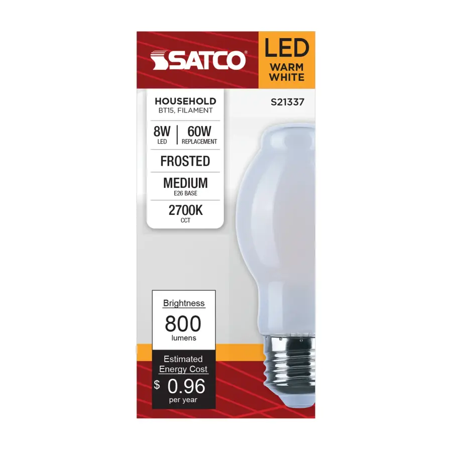 8 Watt BT15 LED Filament - White - Medium base - 90 CRI - 2700K - 120 Volt - Image 4