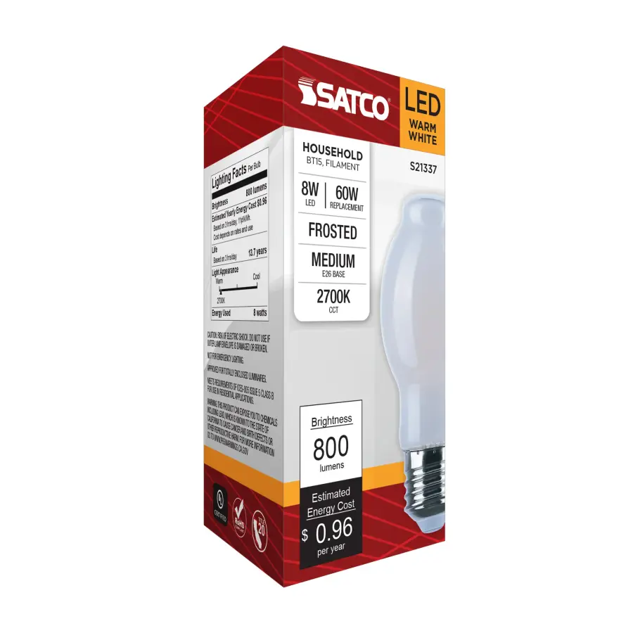 8 Watt BT15 LED Filament - White - Medium base - 90 CRI - 2700K - 120 Volt - Image 8