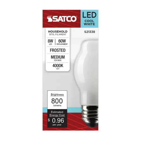 8 Watt BT15 LED Filament - White - Medium base - 90 CRI - 4000K - 120 Volt - Image 4