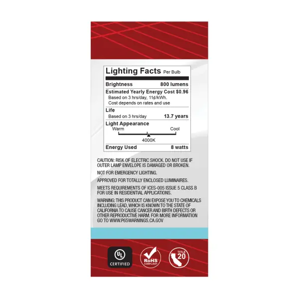 8 Watt BT15 LED Filament - White - Medium base - 90 CRI - 4000K - 120 Volt - Image 7