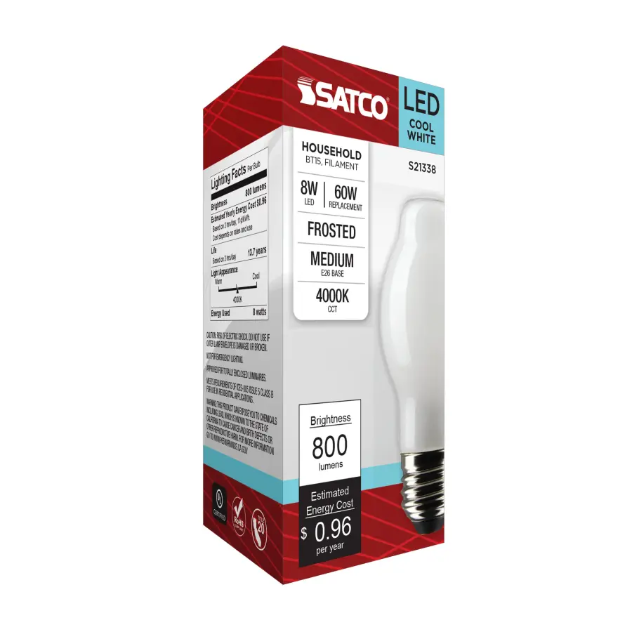 8 Watt BT15 LED Filament - White - Medium base - 90 CRI - 4000K - 120 Volt - Image 8