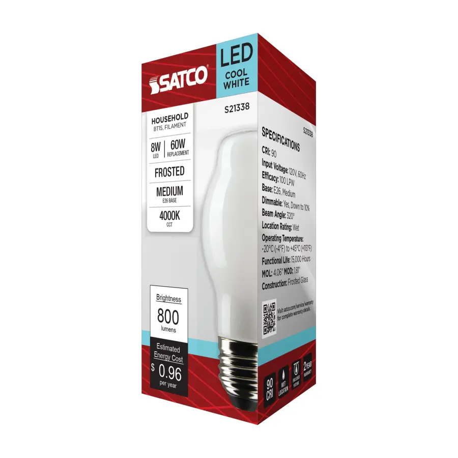 8 Watt BT15 LED Filament - White - Medium base - 90 CRI - 4000K - 120 Volt - Image 9