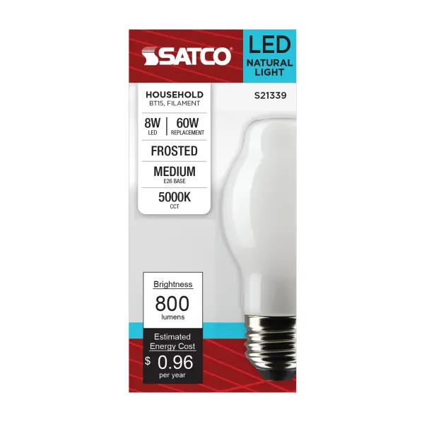 8 Watt BT15 LED Filament - White - Medium base - 90 CRI - 5000K - 120 Volt - Image 4