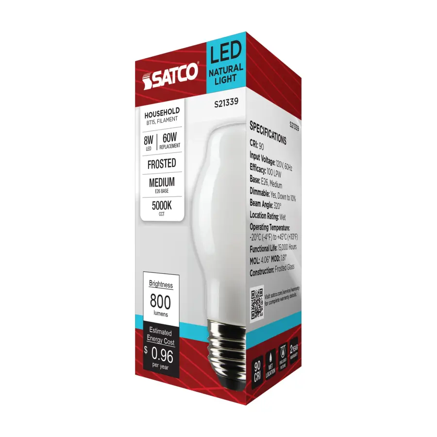8 Watt BT15 LED Filament - White - Medium base - 90 CRI - 5000K - 120 Volt - Image 9