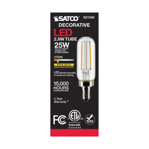 2.8 Watt T6 LED Filament - Clear - Candelabra base - 90 CRI - 2700K - 120 Volt - Image 6