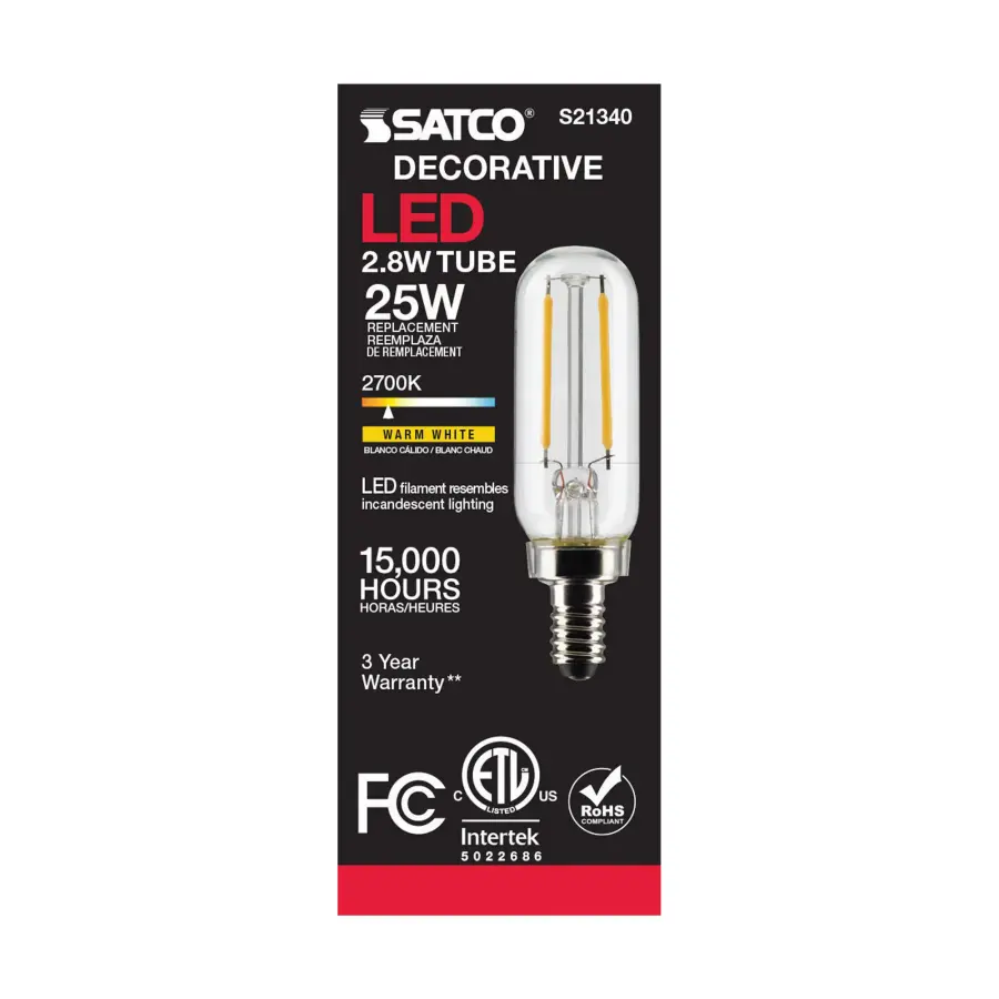 2.8 Watt T6 LED Filament - Clear - Candelabra base - 90 CRI - 2700K - 120 Volt - Image 6