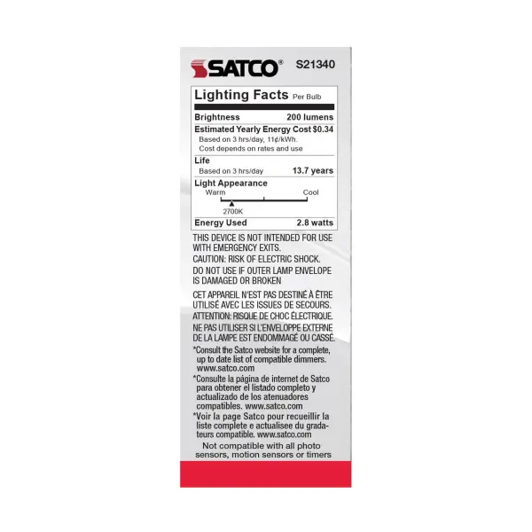 2.8 Watt T6 LED Filament - Clear - Candelabra base - 90 CRI - 2700K - 120 Volt - Image 7
