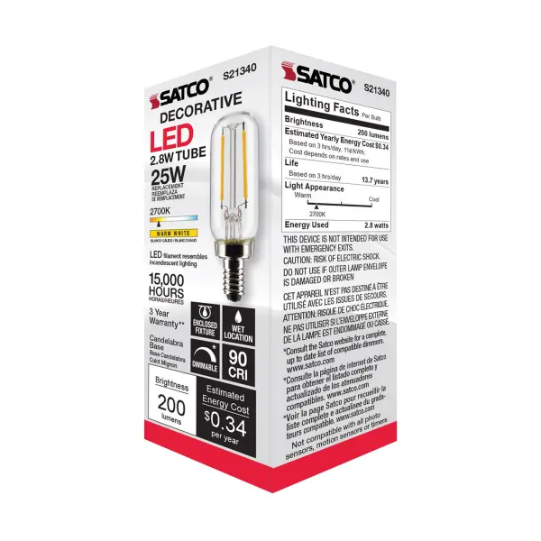 2.8 Watt T6 LED Filament - Clear - Candelabra base - 90 CRI - 2700K - 120 Volt - Image 9