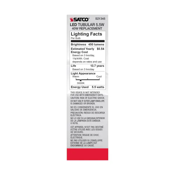 5.5 Watt T10 LED Filament - Clear - Medium base - 90 CRI - 3000K - 120 Volt - Image 6
