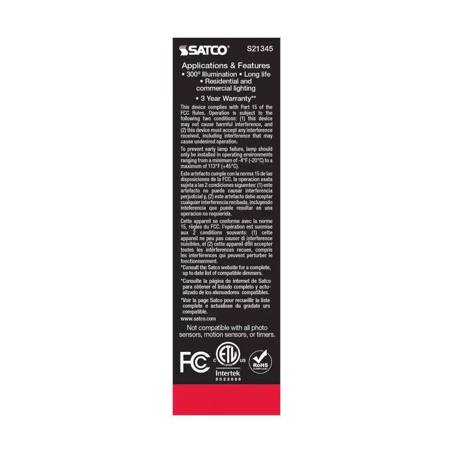 5.5 Watt T10 LED Filament - Clear - Medium base - 90 CRI - 3000K - 120 Volt - Image 7