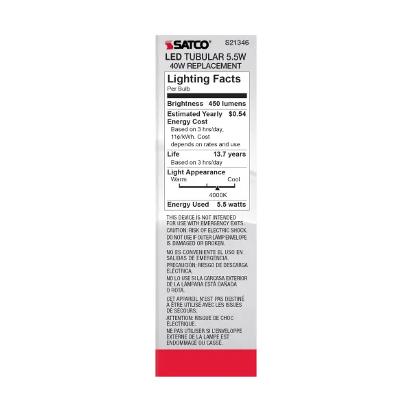 5.5 Watt T10 LED Filament - Clear - Medium base - 90 CRI - 4000K - 120 Volt - Image 7