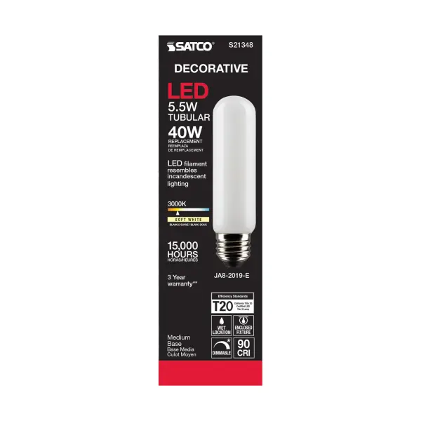 5.5 Watt T10 LED Filament - Frost - Medium base - 90 CRI - 3000K - 120 Volt - Image 5