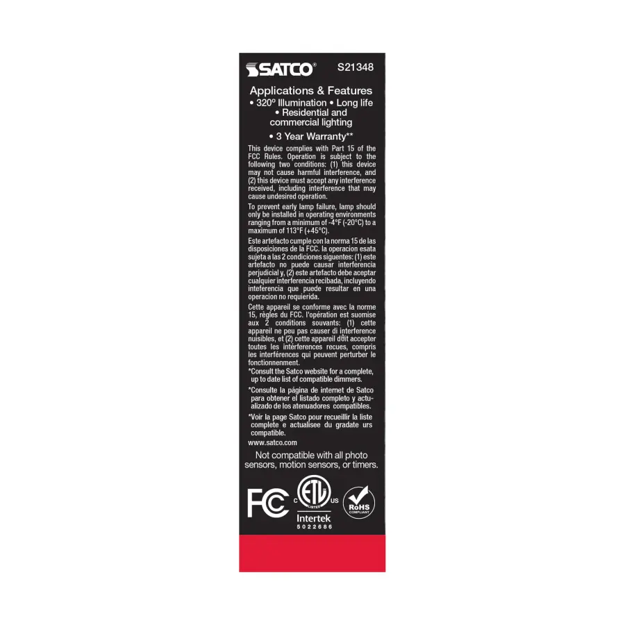 5.5 Watt T10 LED Filament - Frost - Medium base - 90 CRI - 3000K - 120 Volt - Image 7