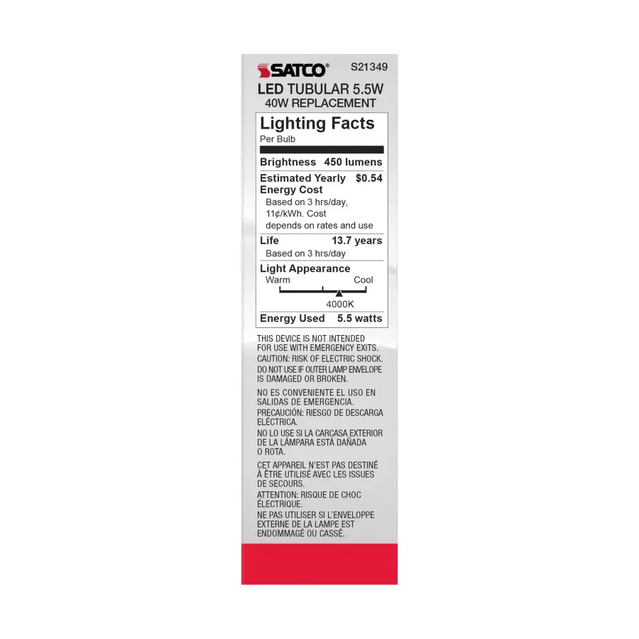 5.5 Watt T10 LED Filament - Frost - Medium base - 90 CRI - 4000K - 120 Volt - Image 6