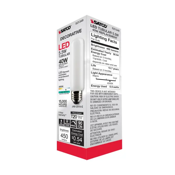 5.5 Watt T10 LED Filament - Frost - Medium base - 90 CRI - 4000K - 120 Volt - Image 8