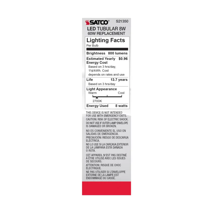 8 Watt T10 LED Filament - Clear - Medium base - 90 CRI - 2700K - 120 Volt - Image 7