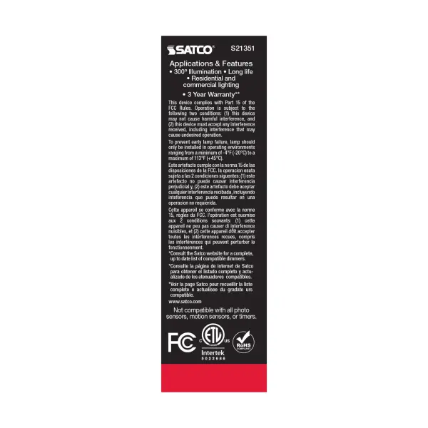 8 Watt T10 LED Filament - Clear - Medium base - 90 CRI - 3000K - 120 Volt - Image 7