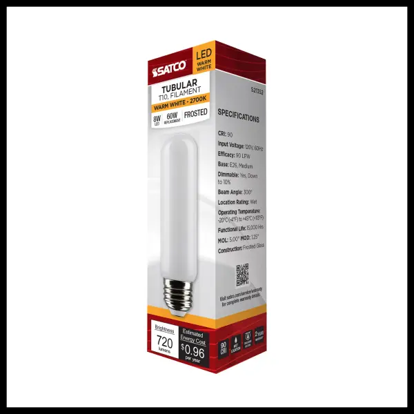 8 Watt T10 LED Filament - Frost - Medium base - 90 CRI - 2700K - 120 Volt - Image 8