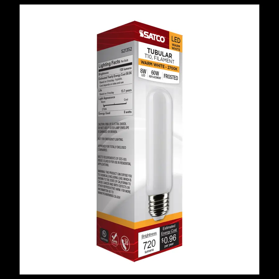8 Watt T10 LED Filament - Frost - Medium base - 90 CRI - 2700K - 120 Volt - Image 9