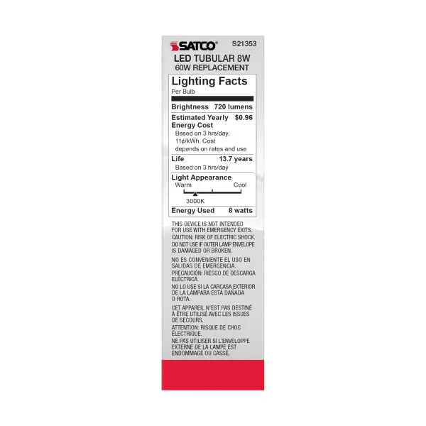 8 Watt T10 LED Filament - Frost - Medium base - 90 CRI - 3000K - 120 Volt - Image 6