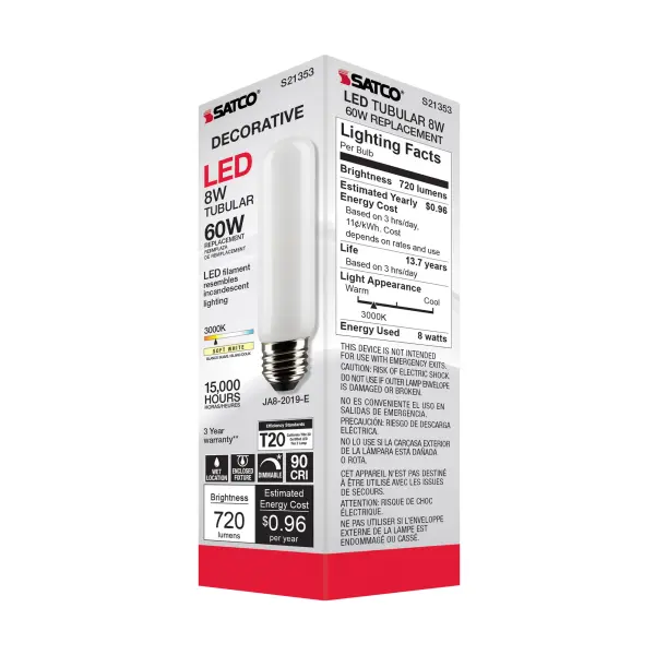 8 Watt T10 LED Filament - Frost - Medium base - 90 CRI - 3000K - 120 Volt - Image 8
