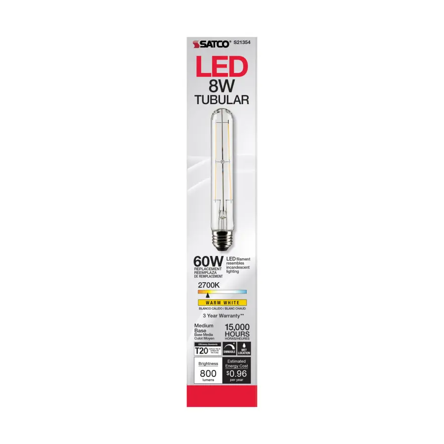 8 Watt T9 LED Filament - Clear - Medium base - 90 CRI - 2700K - 120 Volt - Image 4