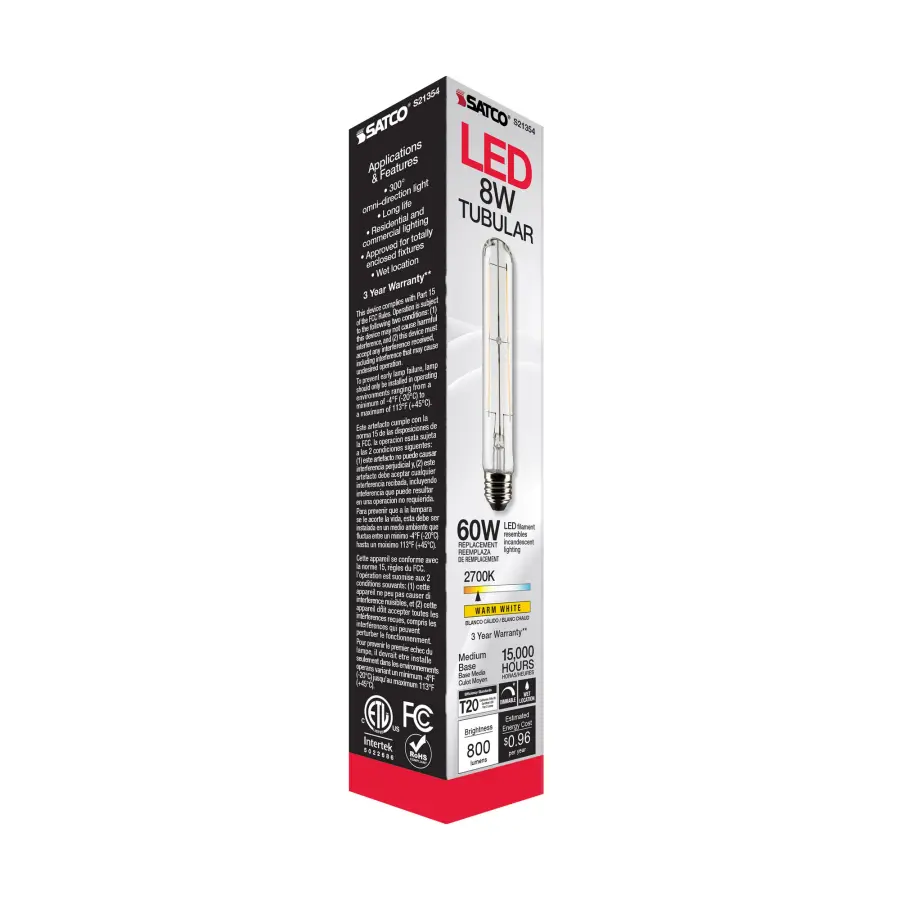 8 Watt T9 LED Filament - Clear - Medium base - 90 CRI - 2700K - 120 Volt - Image 9