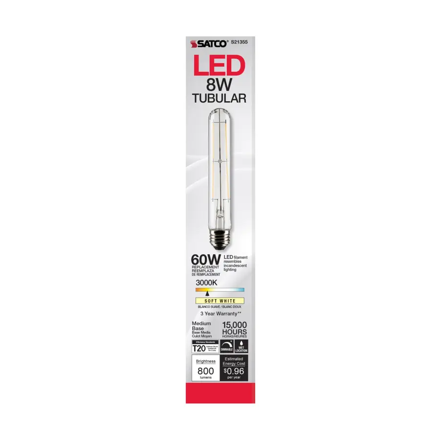 8 Watt T9 LED Filament - Clear - Medium base - 90 CRI - 3000K - 120 Volt - Image 4
