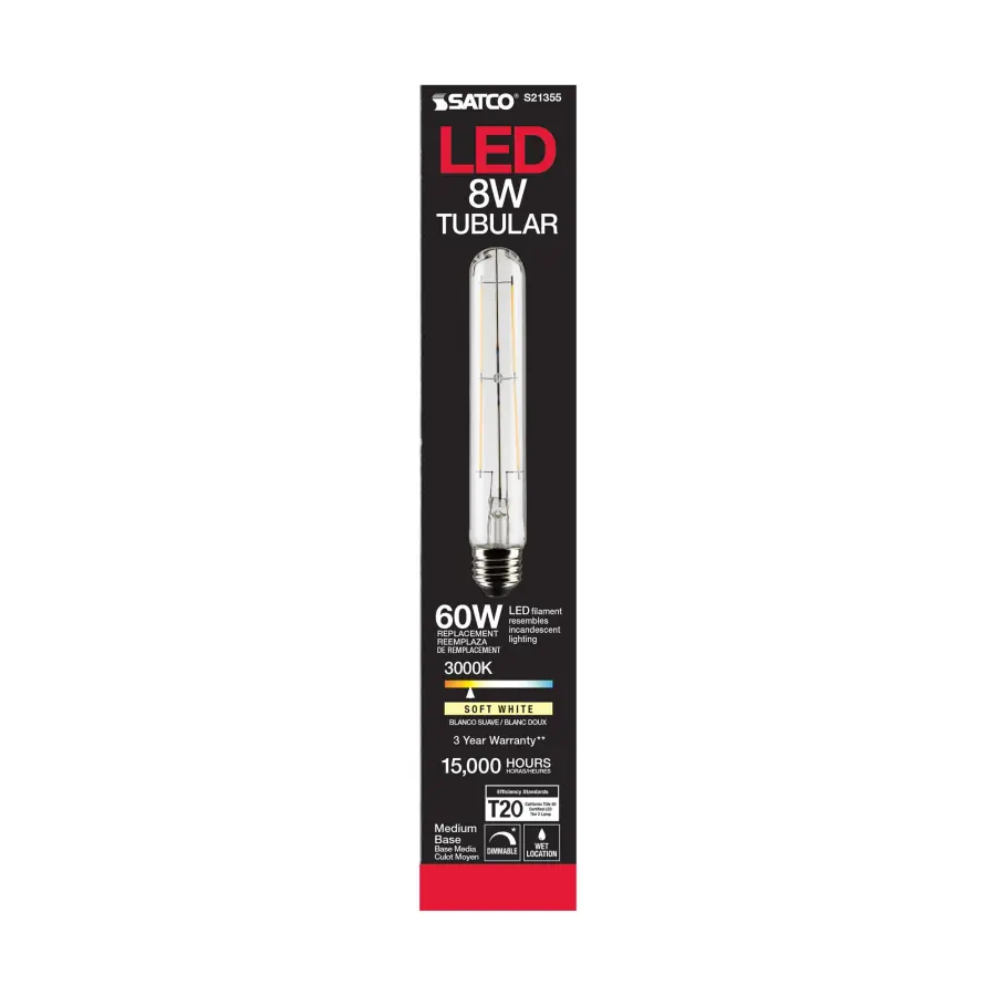8 Watt T9 LED Filament - Clear - Medium base - 90 CRI - 3000K - 120 Volt - Image 5