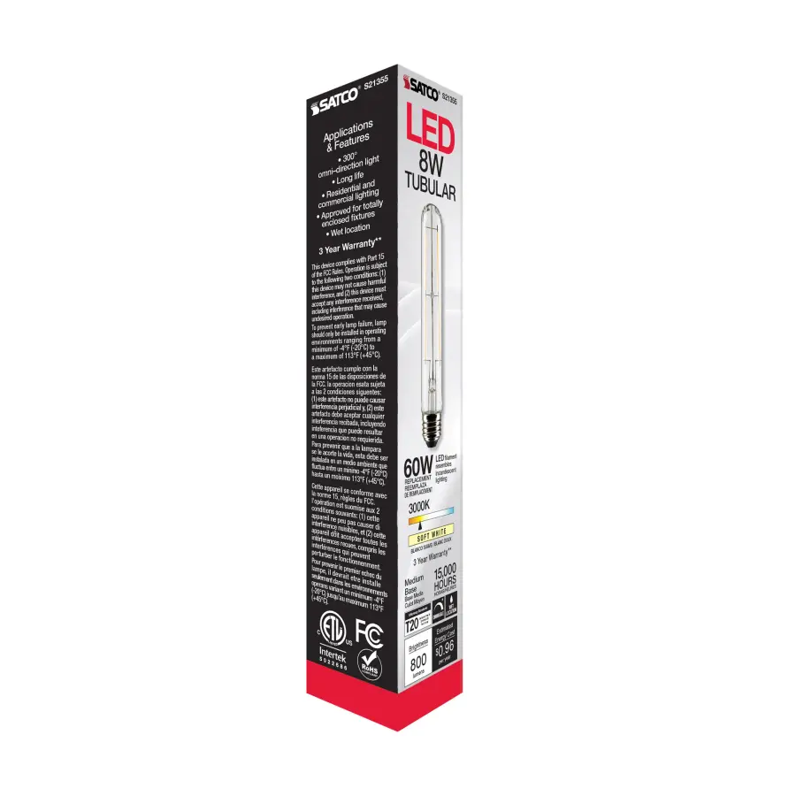 8 Watt T9 LED Filament - Clear - Medium base - 90 CRI - 3000K - 120 Volt - Image 9
