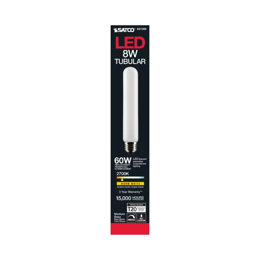 8 Watt T9 LED Filament - Frost - Medium base - 90 CRI - 2700K - 120 Volt - Image 5