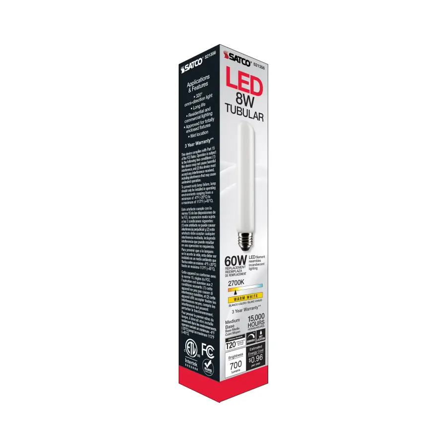 8 Watt T9 LED Filament - Frost - Medium base - 90 CRI - 2700K - 120 Volt - Image 9