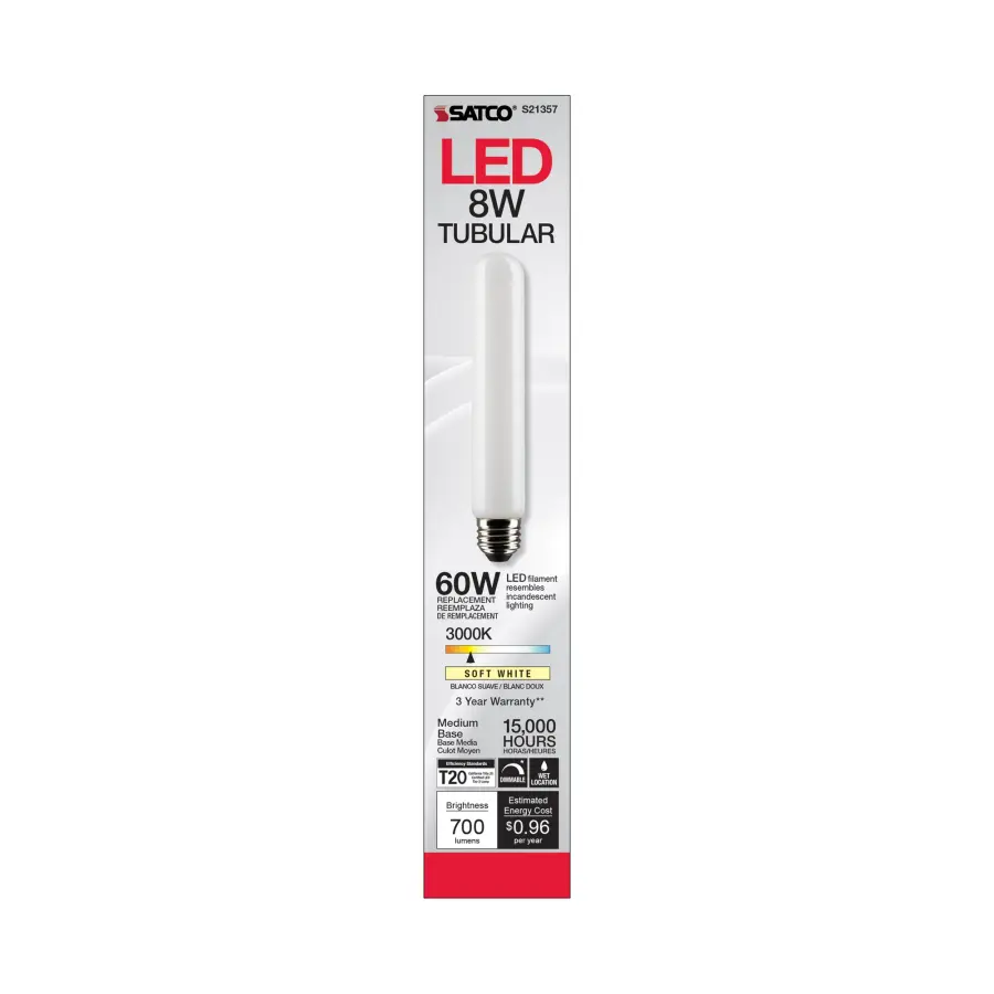 8 Watt T9 LED Filament - Frost - Medium base - 90 CRI - 3000K - 120 Volt - Image 4