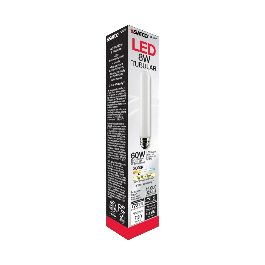 8 Watt T9 LED Filament - Frost - Medium base - 90 CRI - 3000K - 120 Volt - Image 9