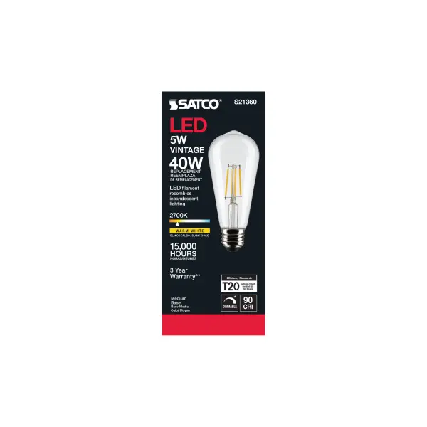 5 Watt ST19 LED Filament - Clear - Medium base - 90 CRI - 2700K - 120 Volt - Image 6