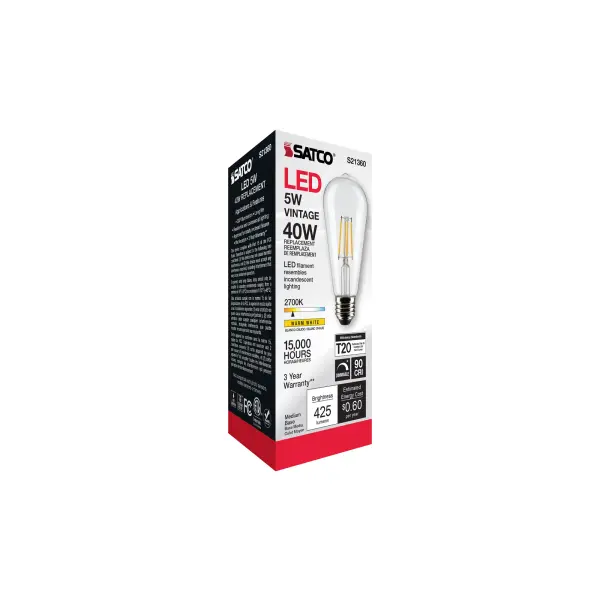 5 Watt ST19 LED Filament - Clear - Medium base - 90 CRI - 2700K - 120 Volt - Image 9