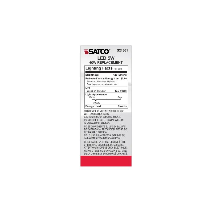 5 Watt ST19 LED Filament - Clear - Medium base - 90 CRI - 3000K - 120 Volt - Image 7