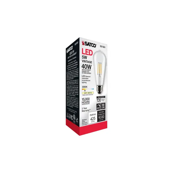 5 Watt ST19 LED Filament - Clear - Medium base - 90 CRI - 3000K - 120 Volt - Image 9