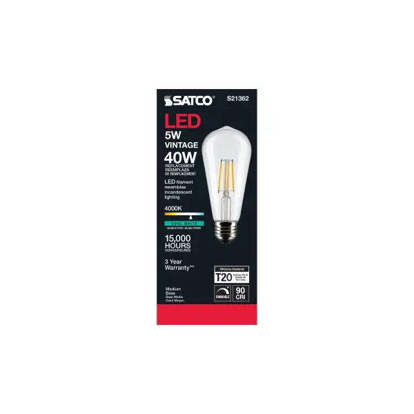 5 Watt ST19 LED Filament - Clear - Medium base - 90 CRI - 4000K - 120 Volt - Image 5