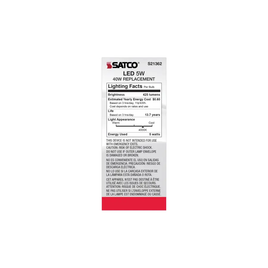 5 Watt ST19 LED Filament - Clear - Medium base - 90 CRI - 4000K - 120 Volt - Image 6