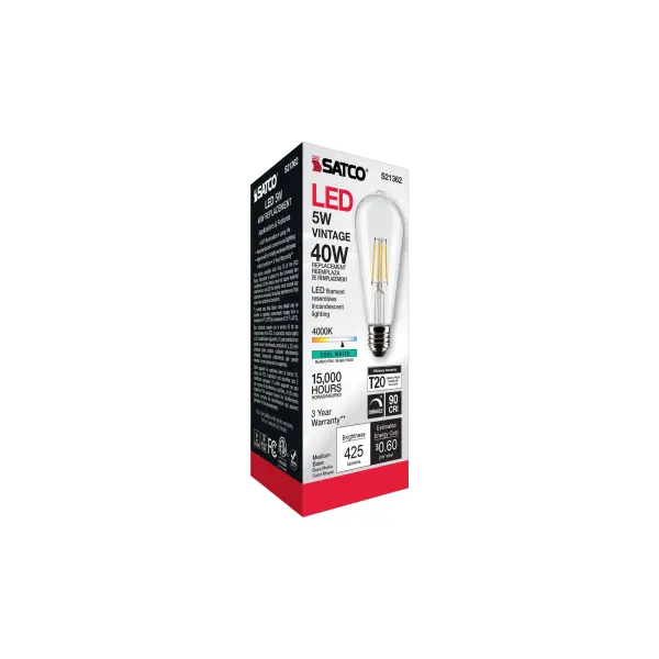 5 Watt ST19 LED Filament - Clear - Medium base - 90 CRI - 4000K - 120 Volt - Image 8