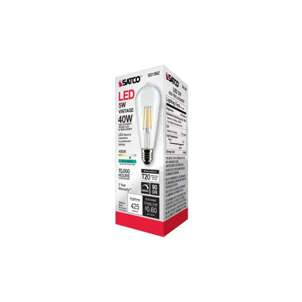 5 Watt ST19 LED Filament - Clear - Medium base - 90 CRI - 4000K - 120 Volt - Image 9