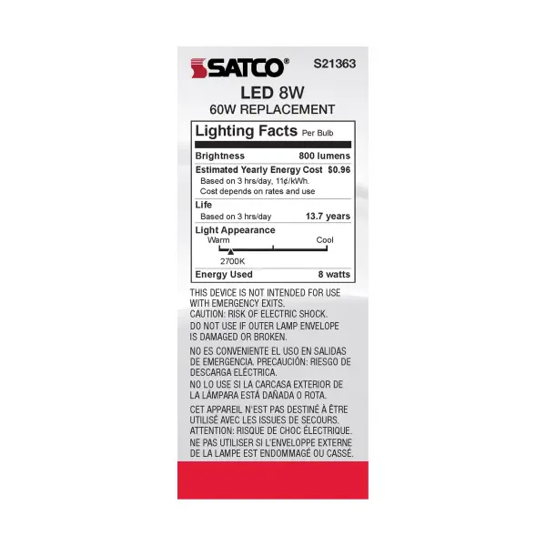 8 Watt ST19 LED Filament - Clear - Medium base - 90 CRI - 2700K - 120 Volt - Image 7