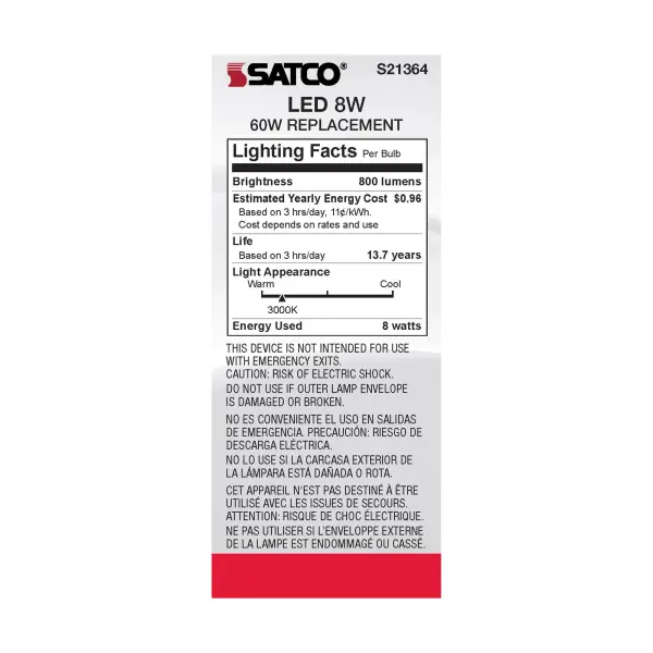 8 Watt ST19 LED Filament - Clear - Medium base - 90 CRI - 3000K - 120 Volt - Image 6