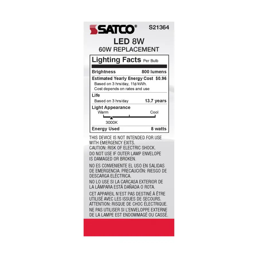 8 Watt ST19 LED Filament - Clear - Medium base - 90 CRI - 3000K - 120 Volt - Image 6